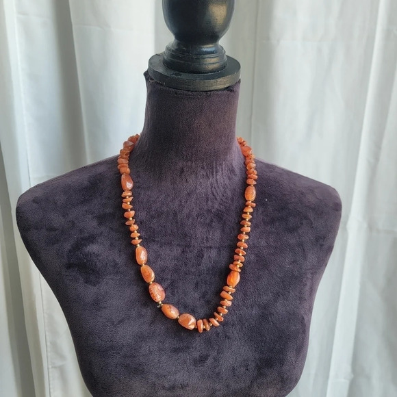 Vintage Women's Gorgeous Orange Stone Gold Layered Bead Necklace 25" - Picture 2 of 10